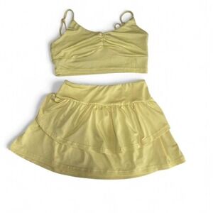Shein Yellow 2 Piece Set Crop Top & Ruffle Mini Skirt XS